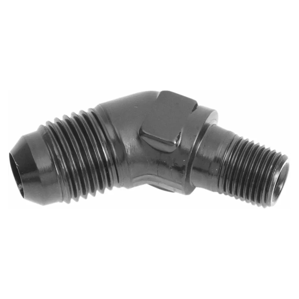 Universal Adapter Fitting — 45° fitting, -6 AN male, 1/8" NPT male, Anodized Black