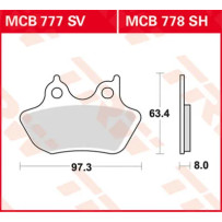 SV Series Sindered Brake Pads — 97.3 mm length, 8 mm thickness, 63.4 mm width, sintered metal
