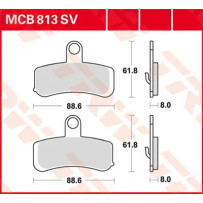 SV Series Sindered Brake Pads — 88.6 mm length, 61.8 mm width, 8 mm thickness