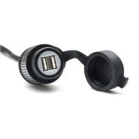 USB Double Charging Socket with Cable Harness — 12V, 2A, Black