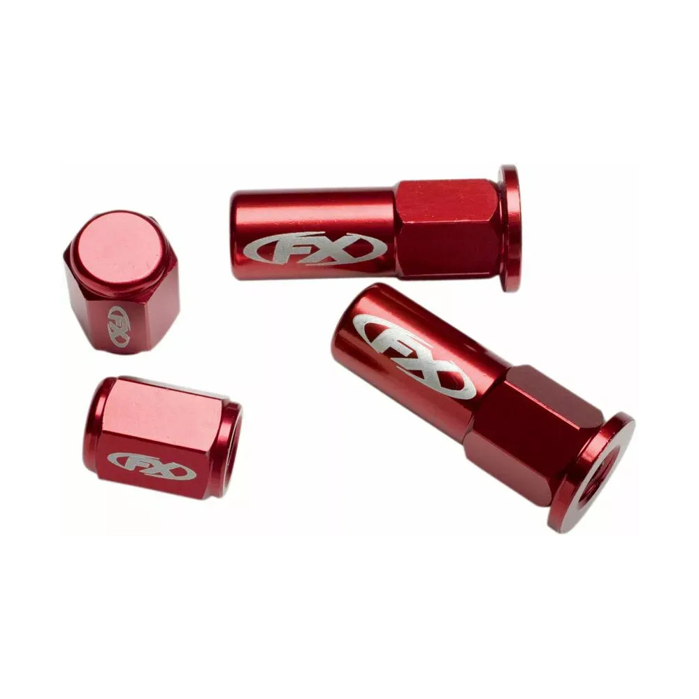Valve Cap/Rim Lock Kits — Aluminum nut and beveled washer, 2 pair, red anodized