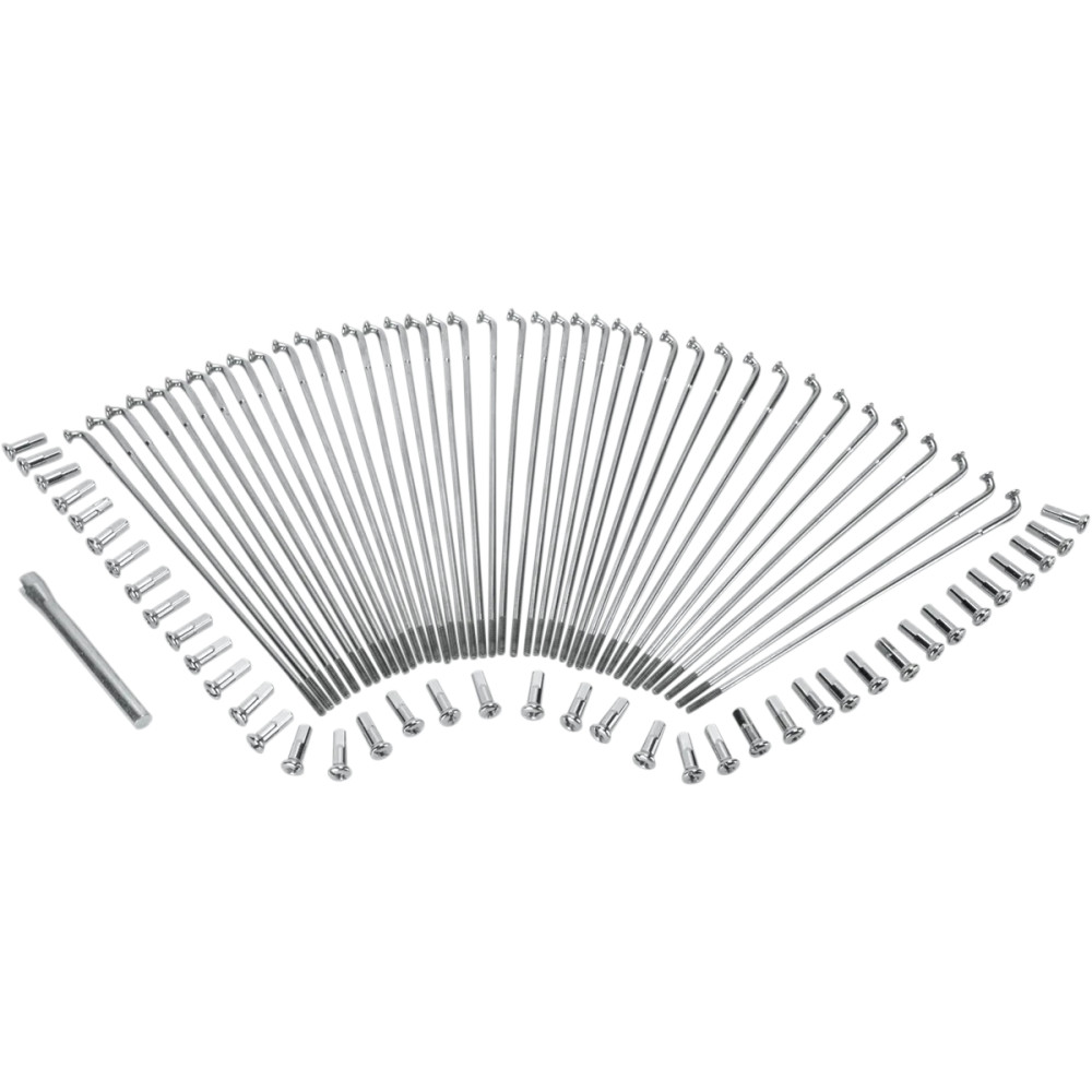 Chrome and Stainless Steel Spoke Set — 9-1/2" spokes, 21" rim, Front, Wide Glide