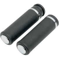 Rubber Grips with Accent Rings and End Caps — For 25.4 mm (1") handlebar, 127 mm (5") length, Black