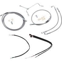 Complete Stainless Braided Handlebar Cable/Brake Line Kit — 14" ape hanger fit, Natural (Silver)