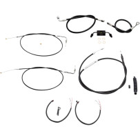 Complete Black Vinyl Braided Handlebar Cable/Brake Line Kit — Fits 12"–14" risers