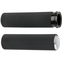 Knurled Grips — 1 in (25.4 mm) handlebar, Black, Chrome