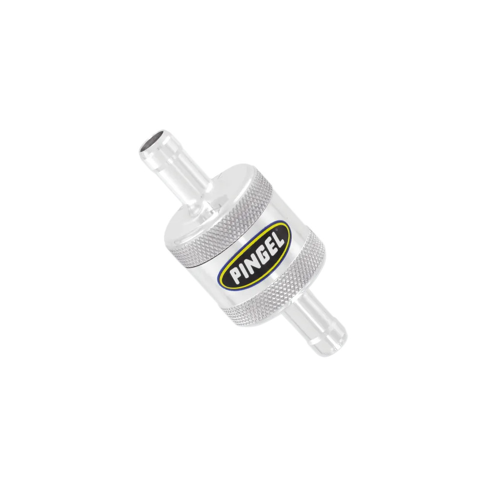 In-Line Fuel Filter — 9.5 mm (3/8") fuel line, 40 micron, satin
