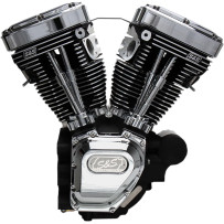 T124 High Compression Long Block Engine — 124 cu in, 10.8:1, Chrome/Wrinkle Black