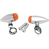 Bullet Marker Lights — 3" L x 1" dia, front mount, amber lens, chrome housing