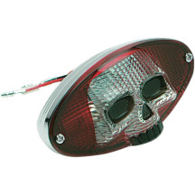 Red and Clear Skull Taillight — 63.5 mm H, 12.5 cm L, 63.5 mm W, Red/Clear lens, Chrome housing