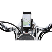 Smartphone/GPS Holder with Charger — 22 mm–26 mm clamp, handlebar mount, Black