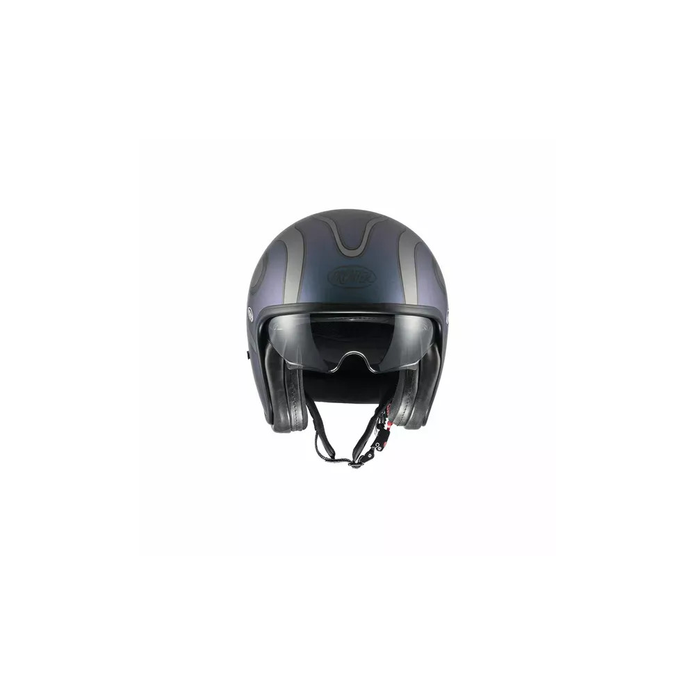 Vintage FR Helmet — M, Open-face, Blue matte, Smoke sun shield